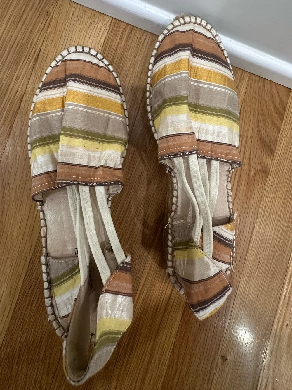 Eric Michaels Striped earth tone  Silk Espadrille Shoes Boho Festival coastal